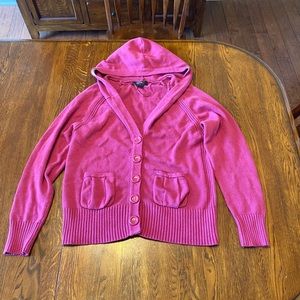 Style & Co Button-Up/Hooded Sweater, size large, pink & white
